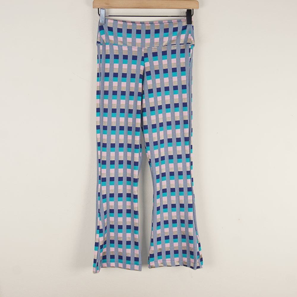 Seea Pink Blue Antibes Flared Bell Leg Jacquard Crop Pants Womens Sz XS